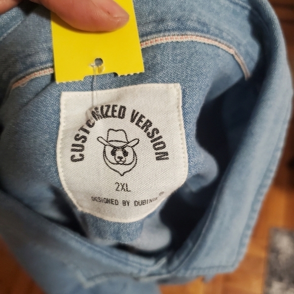 Customized Version Mens Denim Button Down Oversized Shirt Light Blue Wash Sz 2XL - Picture 5 of 12